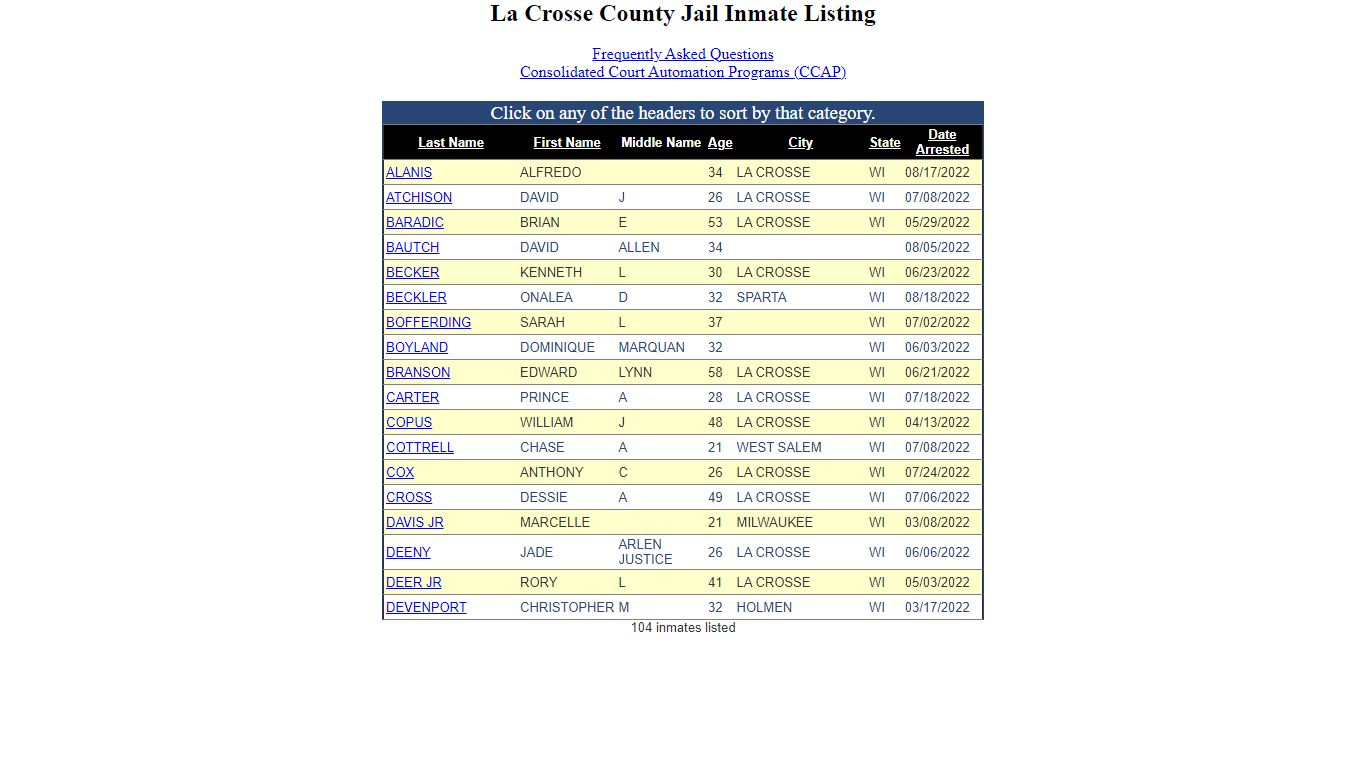 Inmate Locater-Version: 2021.9.14.0 - La Crosse County, Wisconsin